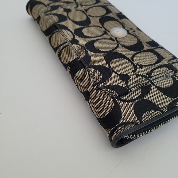 Coach Black Gray Legacy Wallet Zip Around Canvas Leather Classic Signature Retro - Picture 8 of 10